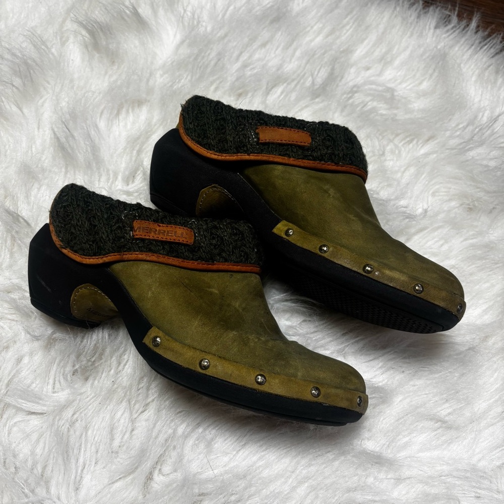 Merrell Luxe Knit Olive Slip On Mules Clogs Women's 7.5